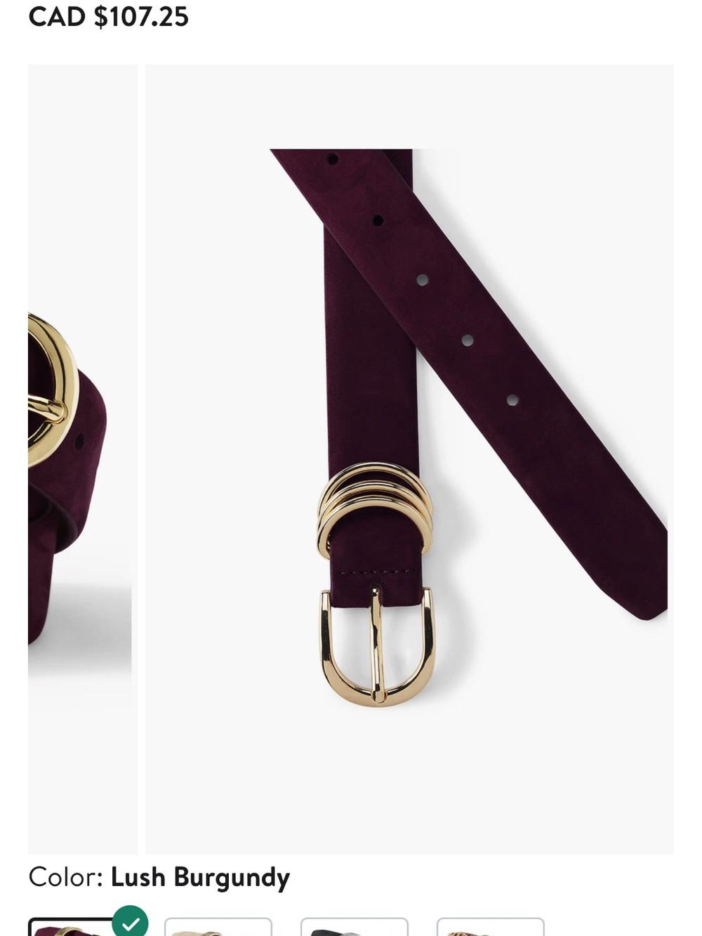 Women’s Burgundy Suede Belt with Gold Buckle